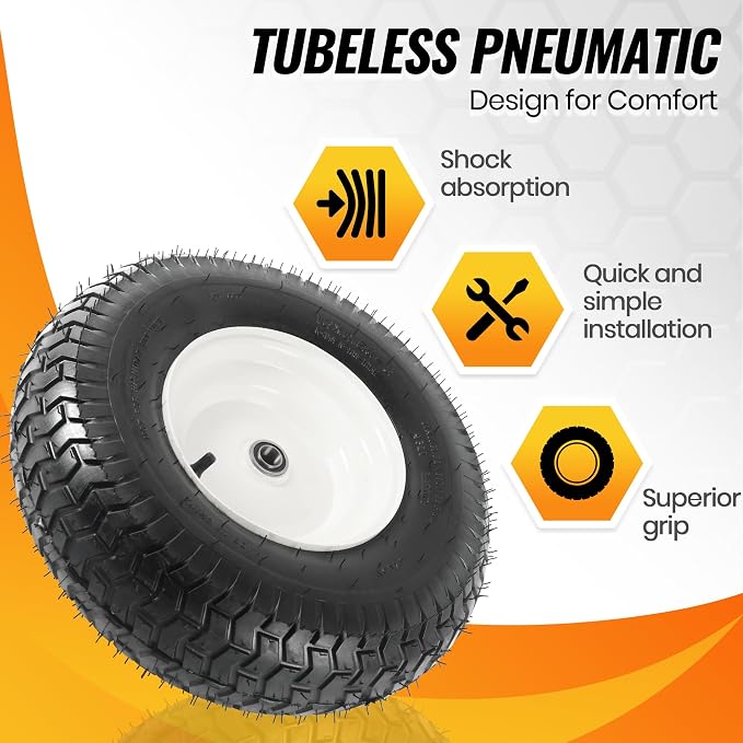 AR-PRO (2-Pack) 16x6.50-8 Tubeless Tire & Wheel Assembly for Garden Trailers and Utility Carts, 3" Offset Hub, 3/4" & 5/8" Bearings, 4-Ply, 615 lbs Load