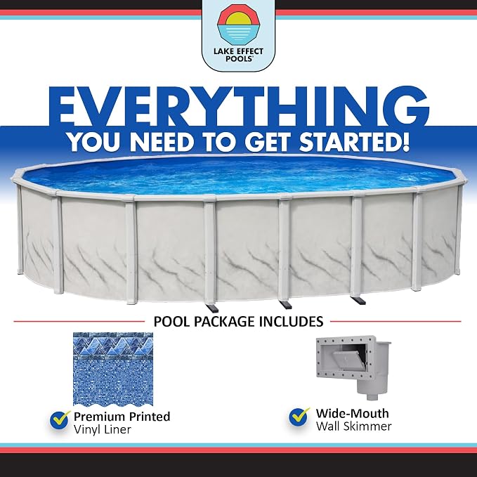 Lake Effect Pools 'Galleria' 15 ft x 24 ft Oval Above Ground Swimming Pool | 52 Inch Steel Side Walls | Kit Includes: 25 Gauge Overlap Liner & Widemouth Skimmer