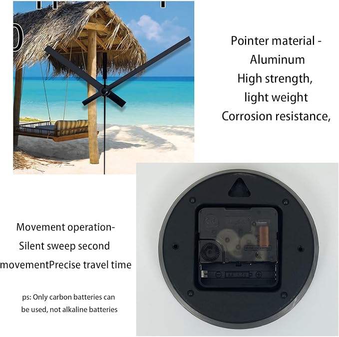 XFM Tropical Beach Wall Clock Battery Operated 12 Inch | Silent Non-Ticking Battery Operated Blue Coastal Modern Decorative for Living Room Kitchen Bedroom Office