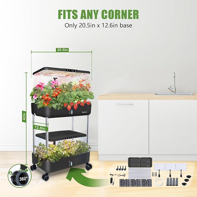 Large Hydroponics Growing System Kit,44-Pod with 3 Seed Packs | Includes Basil, Buttercrunch Lettuce & Gourmet Salad Mix seeds; 2-Tier, independent tanks and full-spectrum lights.
