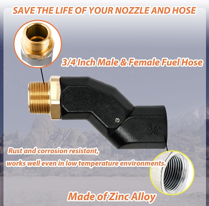 (3/4" NPT, 2PCS) Black Fuel Hose Swivel 360 Rotating Connector for Fuel Transfer Pump Fuel Nozzle Multi Plane Fuel Plane Swivel