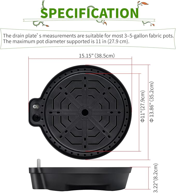 15” Self-Watering Plant Saucer, Capillary Action Theory Auto-Irrigation System, 4-Pack Bases with pH Test Tank & Water Gauge, Heavy Duty for Use in Indoor Grow Tents/Outdoor Gardens