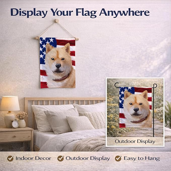 Caroline's Treasures CK6560GF Hokkaido Dog American Flag Garden Flag Mailbox Flag Decorative Yard Flag Banner Outside Patio Artwork Yard Flower Beds, Garden Size, Multicolor