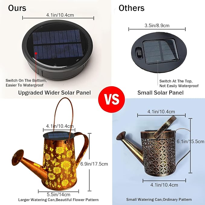 VOOKRY Solar Lights Outdoor Decoration, Large Retro Hanging Metal Solar Watering Can Lights Waterproof Sunflower Garden Decor Outside for Yard Lawn Patio Porch, Birthday Gifts for Women Mom Grandma