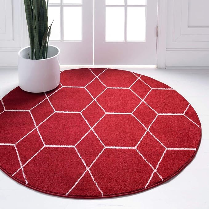 Unique Loom Trellis Frieze Collection Area Rug - Geometric (4' 1" Round Red/Ivory)