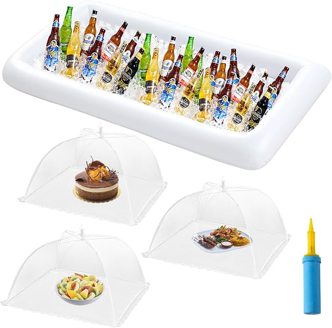 HBlife Inflatable Serving Bar with Food Cover, Party Supplies for Buffet Food Drink Outside, 1 Inflatable Cooler, 3 Food Tents/Food Covers for Outdoors