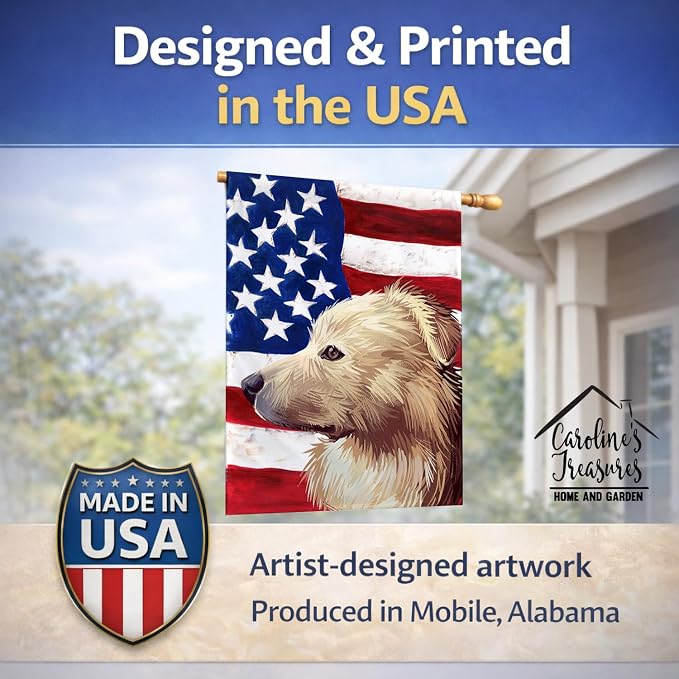 Caroline's Treasures CK6559CHF Himalayan Sheepdog Dog American Flag House Flag Large Porch Sleeve Pole Decorative Outside Yard Banner Artwork Wall Hanging, Polyester, House Size, Multicolor