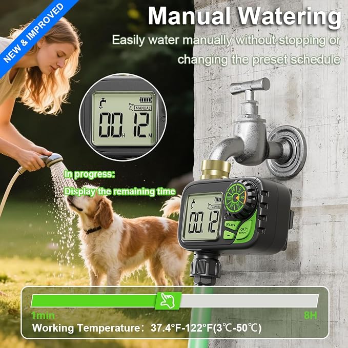 Sprinkler Timer, Programmable Digital Water Hose Irrigation Timer for Lawn | Manual Override,Automatic Watering, Outdoor Waterproof, Yard & Lawn Use with Rain Delay