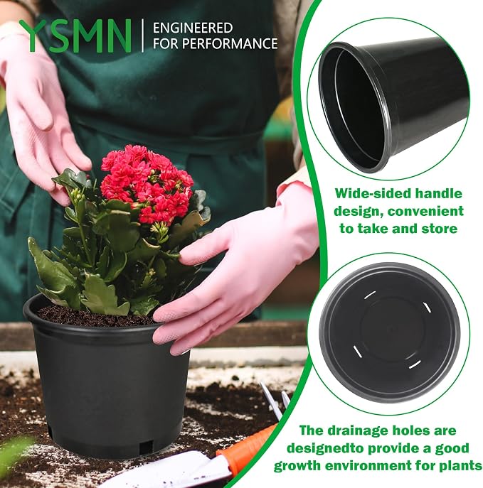 2 Gallon Nursery Pots for Plants, Sturdy Plastic Planter Pots with Drainage Holes, Pots for Seedlings, Succulents