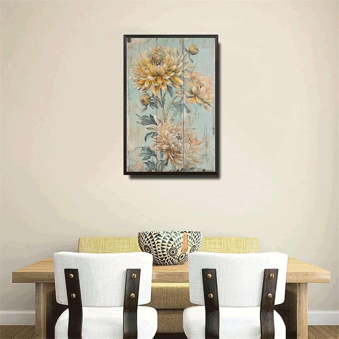 Metal Sign Tin Sign Vintage Shabby Chic Chrysanthemum Tin Sign for Rustic Wall Decor Autumn Themed Interiors and Easy to Inst Greenhouse Decor for Restaurant 12×16 Inches with Metal Frame