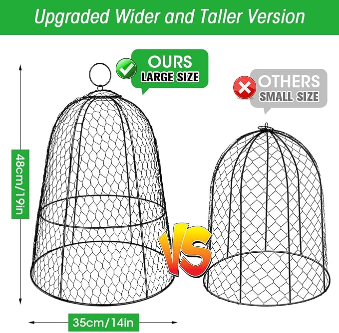 6 Pack Garden Chicken Wire Cloche,19" x 14" Large Plant Protector Cover for Keeping Squirrels,Rabbits,Bunny Chickens Bird Small Animals Out Garden Decoration Wire Plants Dome Metal Cloches-Black