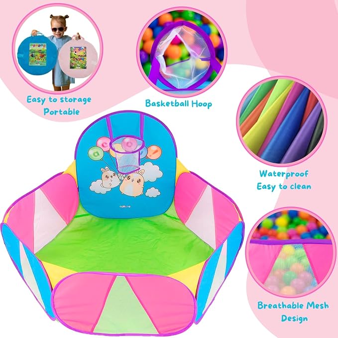 Ball Pool for Toddlers | Kids Ball Pit | Ball Pit for Babies | Piscina de Pelotas para Bebes |Playpen with Basketball Hoop and Zipper Storage Bag, 4 Ft/120CM E : Balls NOT Included