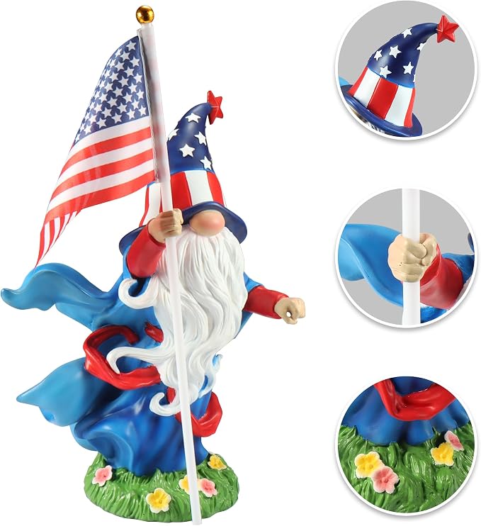 4th of July Decorations Patriotic Gnome Statue Holding American Flag, 250 Years America Faceless Garden Gnome Decor for Indoor Outdoor Patio Yard Lawn, Independence Day Memorial Day USA Merchandise