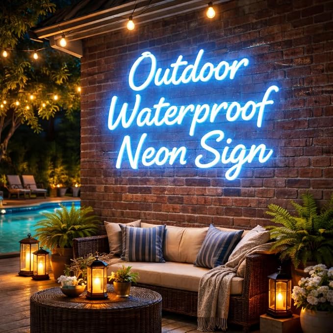 Large Custom Outdoor Waterproof Neon Sign for Patio, Outdoor Personalized Acrylic LED Neon Lights, IP67 Waterproof Customizable LED Lights for Backyard, Patio, Wedding, Pool, Business Wall Decor Good Vibes Friends Gifts