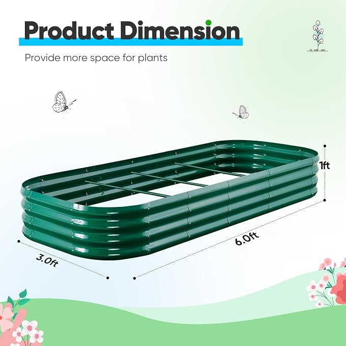 Quictent Raised Garden Bed Kit Oval Galvanized Metal Planter Box for Vegetables Outdoor Backyard Dark Green 6x3x2 ft