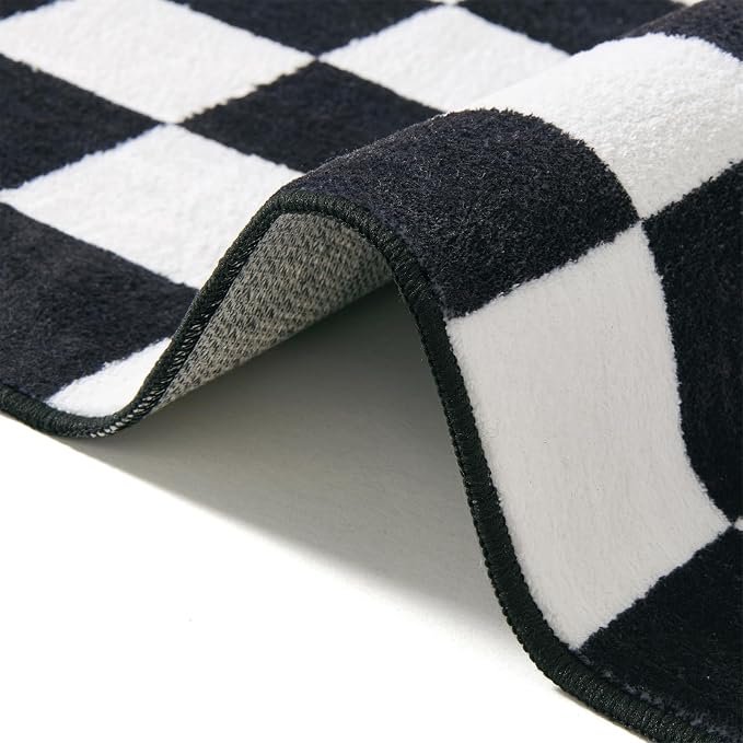 Retro Checkerboard 4x6 Entryway Rugs Non Slip Indoor Geometry Carpet Washable, Ultra Thin Boho Black and White Cute Vintage Aesthetic Funky Throw Rugs for Kitchen Bedroom Living Room