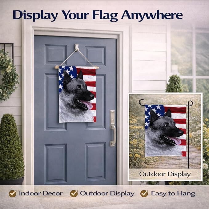 Caroline's Treasures CK6631GF Norwegian Elkhound Dog American Flag Garden Flag Mailbox Flag Decorative Yard Flag Banner Outside Patio Artwork Yard Flower Beds, Garden Size, Multicolor