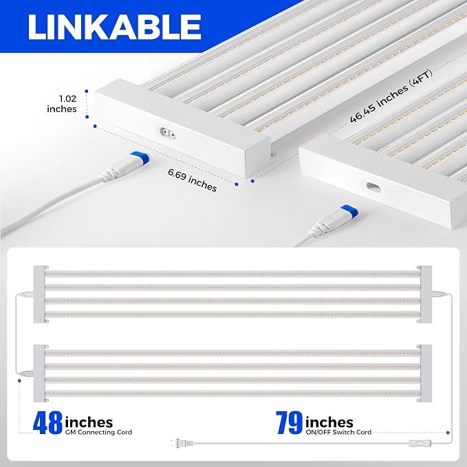 Barrina TX-L84 4FT LED Grow Light, 84W, 4 Panels Wider Coverage, Full Spectrum, High PPFD, Super Bright, Linkable, Hanging Fixture, Plant Stand with Grow Light for Indoor, Seeding, 1 Pack