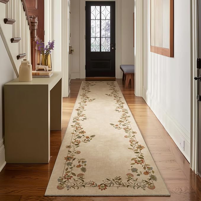 2x10 Washable Kitchen Runner Rugs: Hallway Rug Non Slip Stain Resistant Low Pile Soft Indoor Long Floor Carpet Runners for Hallways Entryway Kitchen Laundry Room Bedroom Farmhouse