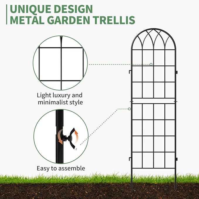 SUNYRISY 4Pack Metal Garden Trellis for Climbing Plants Outdoor, 59x16in Metal Plant Support for Flowers Tomato Cucumber Rose Vegetable Garden Courtyards Lawns Decoration, Black