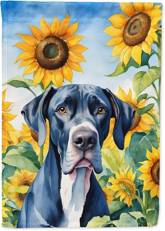 Caroline's Treasures DAC6091CHF Great Dane in Sunflowers House Flag Large Porch Sleeve Pole Decorative Outside Yard Banner Artwork Wall Hanging, Polyester, House Size, Multicolor