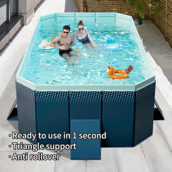 Foldable Pool, Hard Plastic Collapsible Pool, Large Non Inflatable Rectangle Pool Above Ground, Backyard Pool for Adults, Oversized Thickened, Easy Assembly (73.6 Inch)