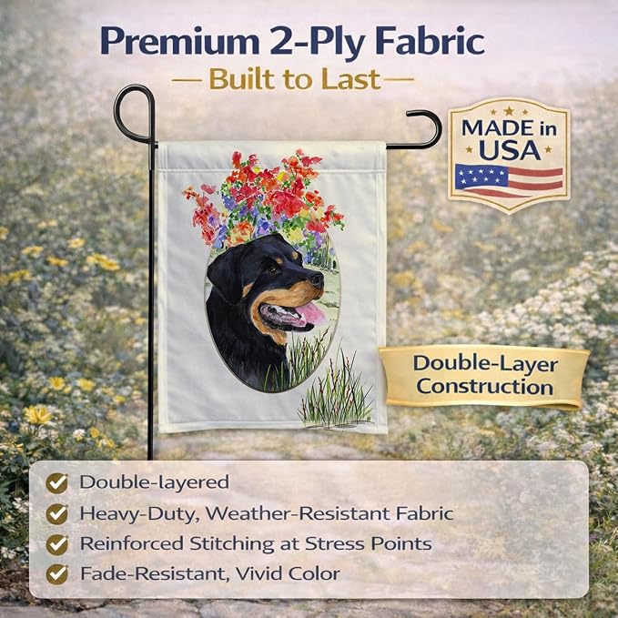 Caroline's Treasures SS8055GF Rottweiler Garden Flag Mailbox Flag Decorative Yard Flag Banner Outside Patio Artwork Yard Flower Beds, Garden Size, Multicolor