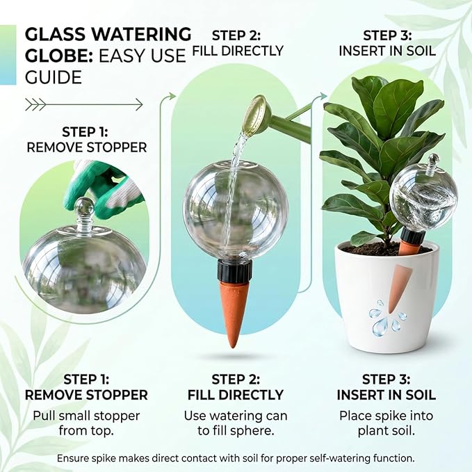 6 Pack 26 oz Extra Large Plant Self Watering Globes with Caps, Slow Release Watering Bulbs for Indoor/Outdoor Plants, Up to 3 Weeks Watering, Durable for Vacation, Gift for Plant Lovers