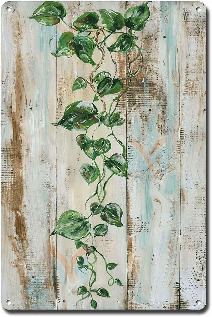 Metal Sign Tin Sign Vintage Wall Art Vintage Pothos Vine Tin Sign for Shabby Chic Style Rustic Elegance and Trailing Green Stems Minimalist Wall Art for Room 8×12 Inches