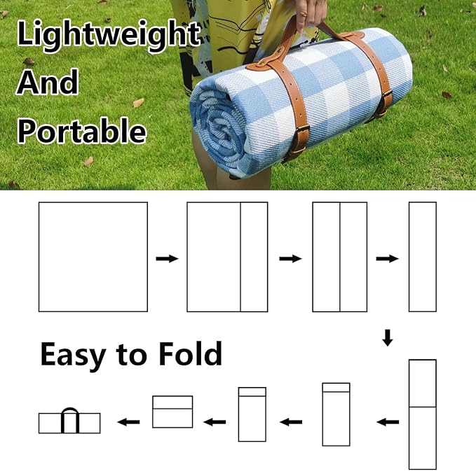 79”x79” Picnic Blanket Extra Large, Waterproof and Foldable Beach Blanket, 3-Layer Outdoor Blanket for 6 to 8 Adults, for Camping, Park, Beach, Grass, Indoors