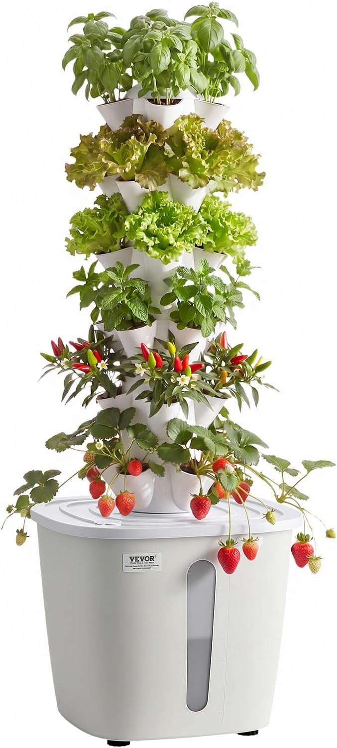 VEVOR Hydroponic Tower, 30 Pods 6 Tiers Hydroponics Growing System Kit with App Control, Vertical Home Garden with 20L Water Tank & Pump, Planter Germination Kit for Indoor Herbs, Fruits, Vegetables
