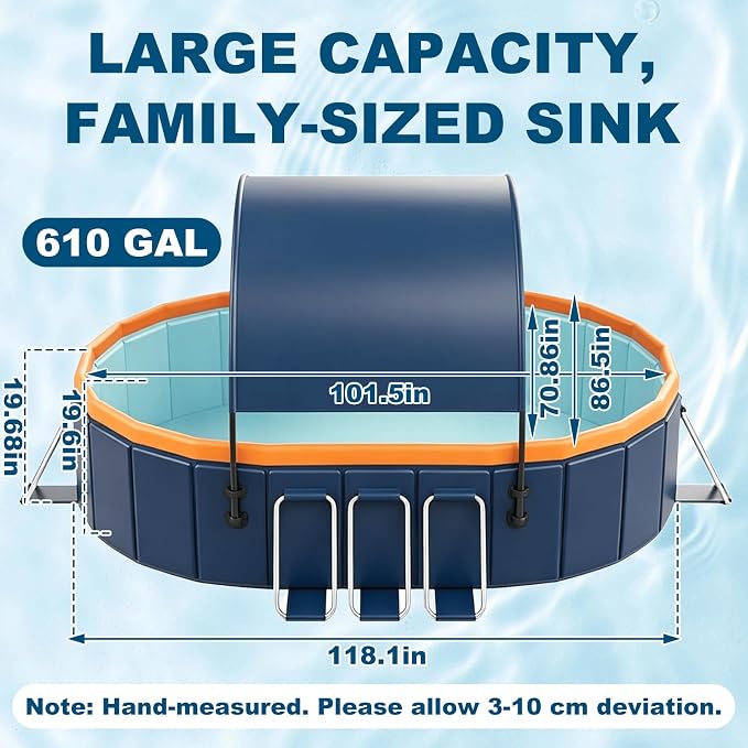 10FT Foldable Pool with UPF60+ Canopy for Audlts,Collapsible Above Ground Swimming Pool with Reinforced Triangular Supports for Backyard Family Garden