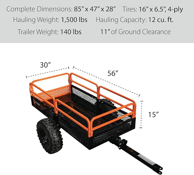 Impact IMPLEMENTS® 1500lb ATV/UTV/Tractor Trailer with Solid Steel Floor, Aggressive Tires, & Pivoting Tongue. Great for Agricultural Use & Land Management. Designed in Trademarked in The USA!