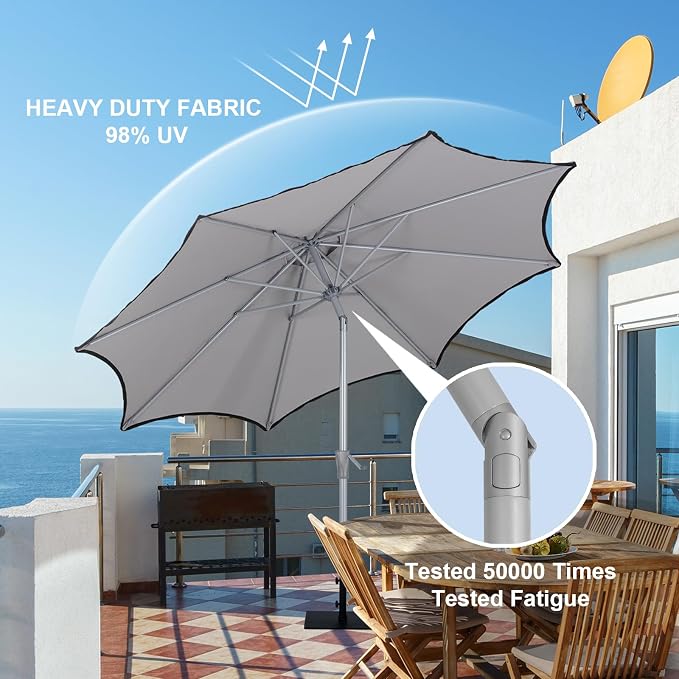 Tempera Patio Umbrellas Arc Edge Outdoor Table Market Umbrellas with Crank & Pust Button Tilt|Auto-Tilt, 8 Steel Ribs, High Color-Fastness Canopy