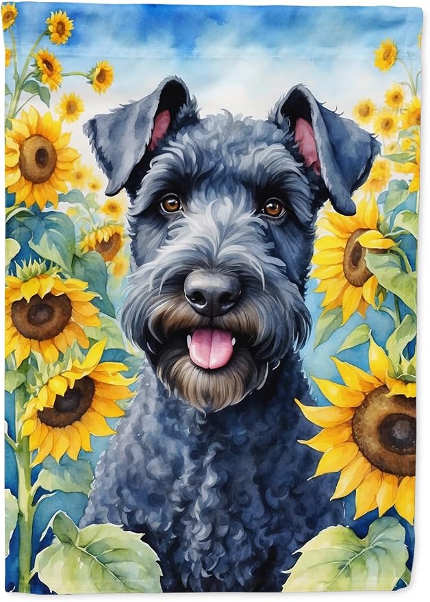 Caroline's Treasures DAC6106CHF Kerry Blue Terrier in Sunflowers House Flag Large Porch Sleeve Pole Decorative Outside Yard Banner Artwork Wall Hanging, Polyester, House Size, Multicolor