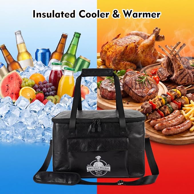 BBQ Blanket for Resting Meat, Reusable Insulated Brisket Resting Bag for BBQ, Meat Resting Bag for Brisket, Pork Shoulder and Turkey, Smoker Accessories, 16 x 10 x 10 Inch, Black