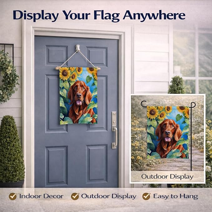 Caroline's Treasures DAC6098GF Irish Setter in Sunflowers Garden Flag Mailbox Flag Decorative Yard Flag Banner Outside Patio Artwork Yard Flower Beds, Garden Size, Multicolor