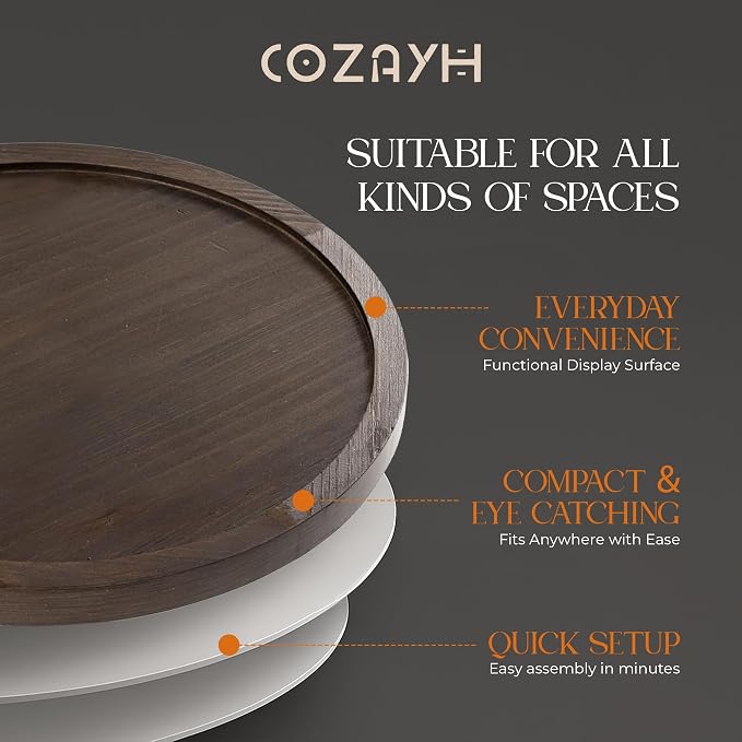 COZAYH Traditional Rustic Pedestal Table, Round Tray Top End Table with Farmhouse Style Distressed Finish for Small Spaces, Dark Brown