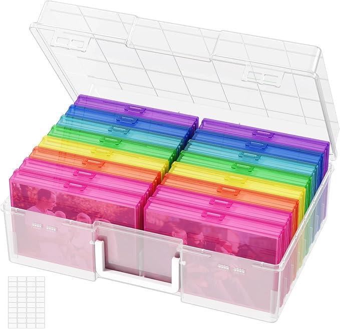 Lifewit 16 Pcs Photo Storage Box, Photo Albums 4x6 Pictures, Acid-Free Stackable Case with Labels, Trading Card Container for Sticker, Seed, Scrapbooking, Diamond Art, Classroom Supplies, Multicolor