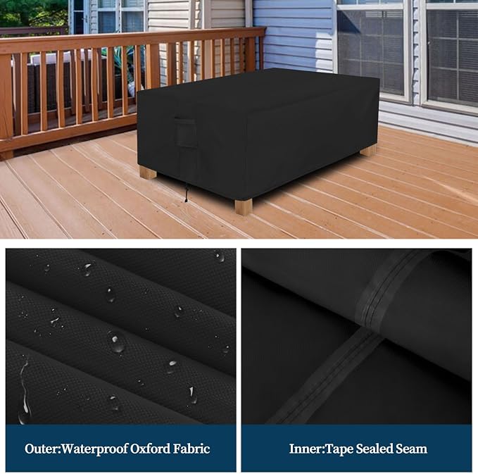 Easy-Going Patio Furniture Cover Waterproof Outdoor Rectangular Table Cover with Seal Tape at Seams (72"L x 44"W x 23"H, Black)