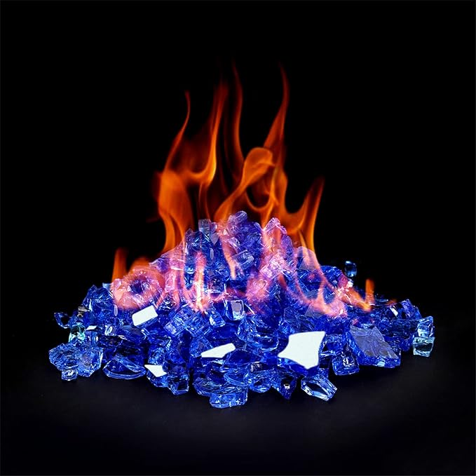 Onlyfire 10 lbs Fire Glass Rocks 1/2 Inch, Reflective Tempered Glass for Propane Fire Pit & Gas Fireplace, High Luster Firepit Glass Stones for Fire Table, Cobalt Blue (Multicolor Options Available)