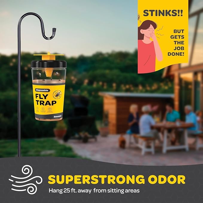 Outdoor Fly Trap [Set of 1] Fly Traps with Dissolvable Non-Toxic Bait - Fly Repellent for Outdoor Use Only - Controls Flies for Patios, Barns, Ranches Etc. Hanging Fly Traps with Tie Included