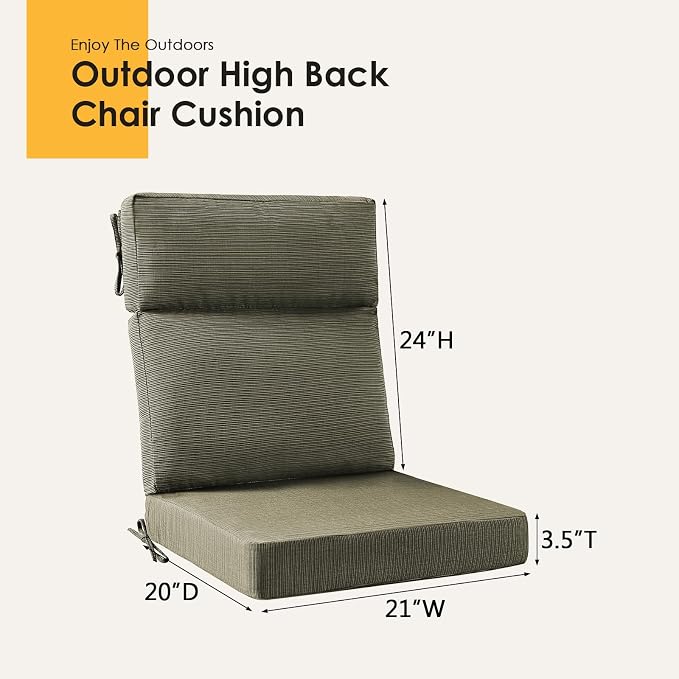 Outdoor High Back Chair Cushion, 2 Pack 44x21 inches Patio Chair Cushions Water Repellent Rocking Cushions Indoor Furniture Seat Pad, Dark Black Tan Stripe