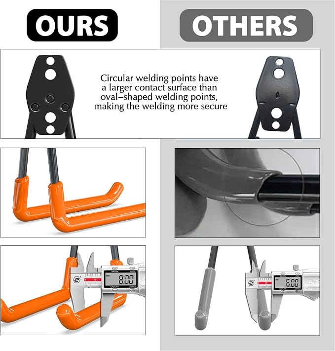 3-H Heavy Duty Garage Wall Hooks 8 Pack, 4.3 Inch Same Size, Anti-Slip PVC Coating Wall Mount Garage Storage Hooks for Ladders, Yard Tools, Shovel, Weed Eater, Hoses,Orange