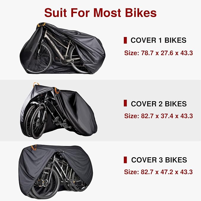 Puroma Bike Cover for 1/2/3 Bikes, Waterproof Outdoor Storage Bicycle Covers Rain Sun UV Dust Wind Proof with Lock Hole for Mountain Road Electric Bike