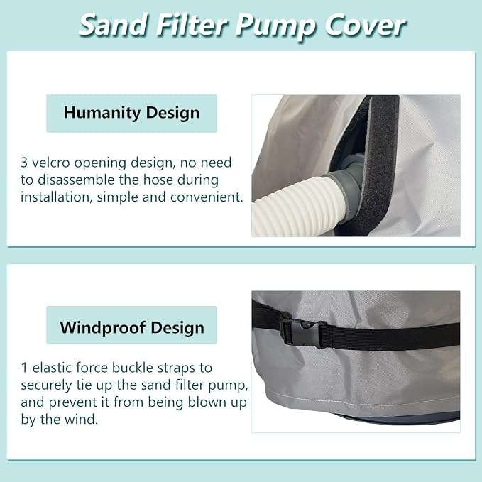 okcool Outdoor Sand Filter Pump Winter Cover, Grey | Heavy Duty Waterproof UV Resistant Dust Cover Universal for Most Pool Sand Filter Equipment