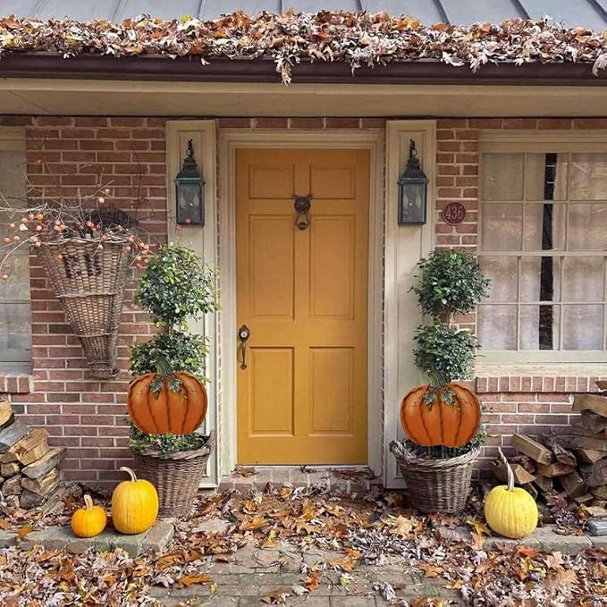 17" H Metal Pumpkin Yard Stake - Outdoor Fall Decor Rustic Garden Stake - Autumn Yard Sign Lawn Ornaments for Porch Home Patio Harvest Thanksgiving Halloween Decorations