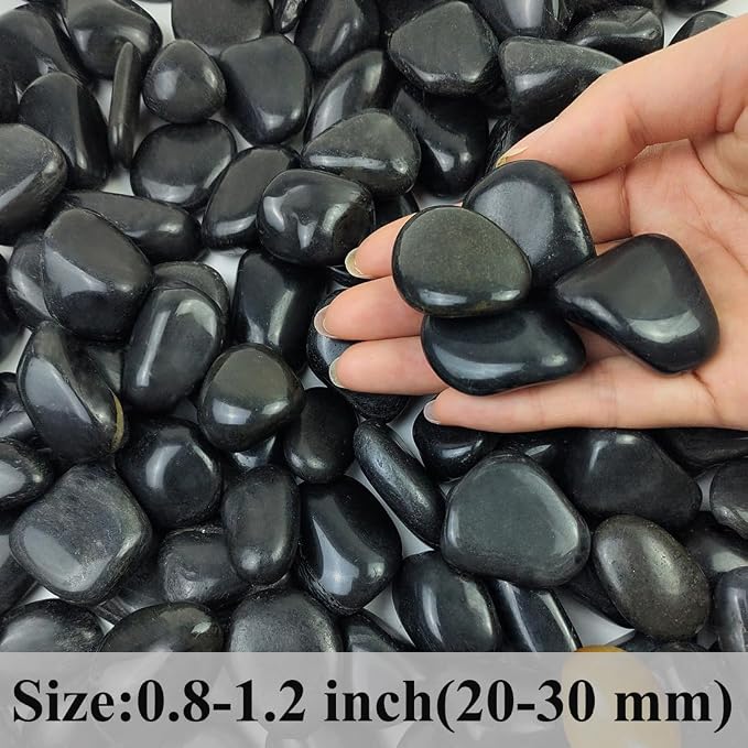 FANTIAN 2lbs Black Pebbles for Indoor Plants, 0.8-1.2 inch Polished Stones. Decorative Black River Rocks for Potted Plants Vase Aquarium Landscaping and Outdoor Garden