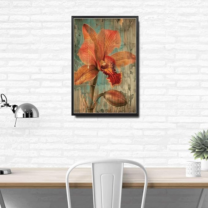 Metal Sign Tin Sign Vintage Shabby Chic Orchid Tin Sign for Exotic Flora Art Vintage Wall Displays and Distressed Wood Panels Home Deccor Store Home Decor for Club 12×16 Inches with Metal Frame