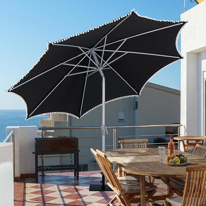 Tempera Patio Umbrellas Arc Edge Outdoor Table Market Umbrellas with Crank & Pust Button Tilt|Auto-Tilt, 8 Steel Ribs, High Color-Fastness Canopy